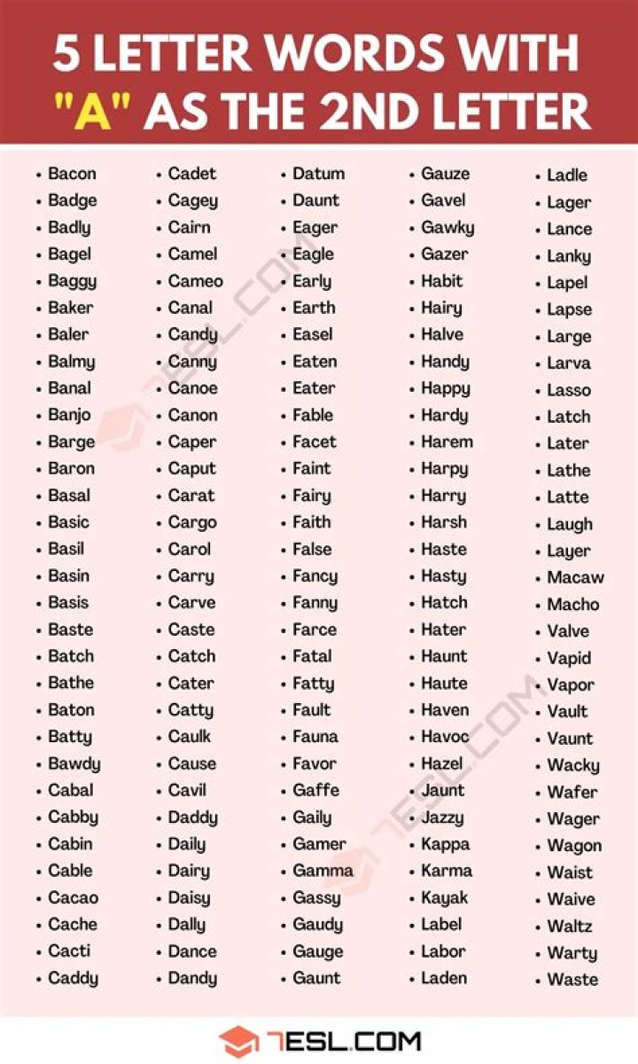 5 Letter Words with A as 2nd Letter and Y as 5th Letter All Words List