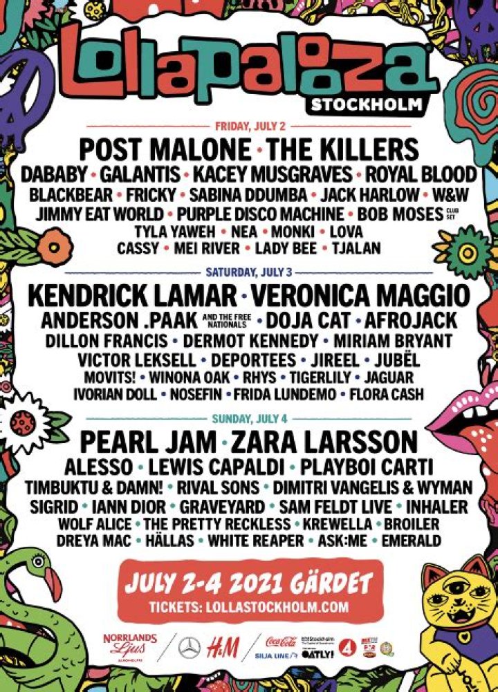 Pearl Jam, Kendrick Lamar, Post Malone, The Killers, Zara Larsson, Veronica Maggio And Many More Confirmed For Second Annual Lollapalooza Stockholm